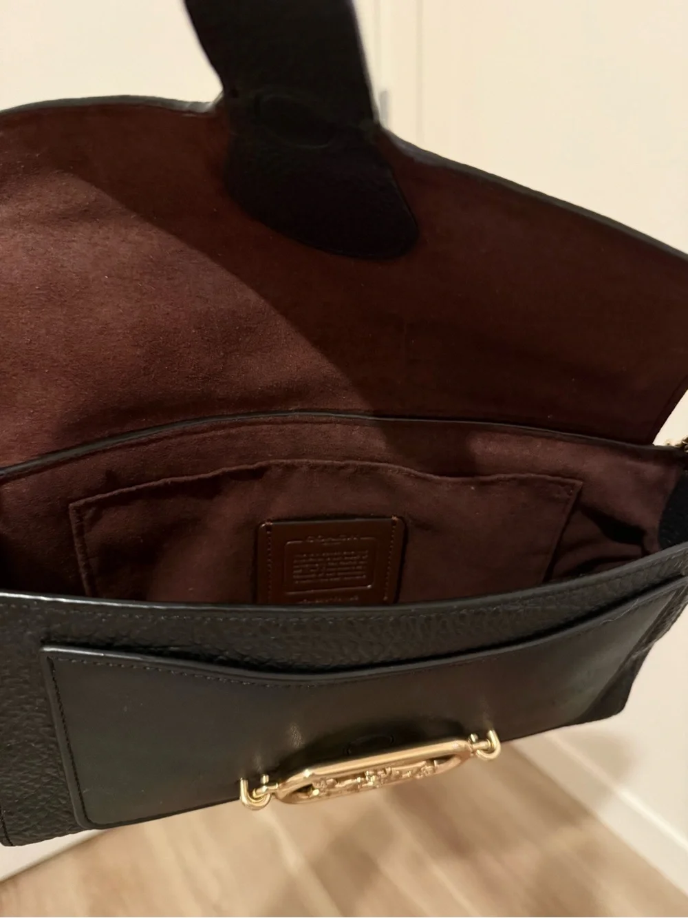 Coach Black Leather Shoulder Bag with Gold Hardware